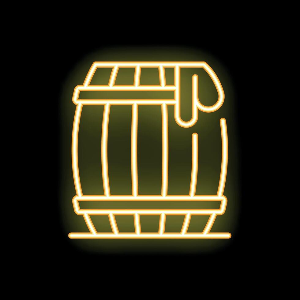 Yellow neon sign of a barrel leaking its contents on a black background vector