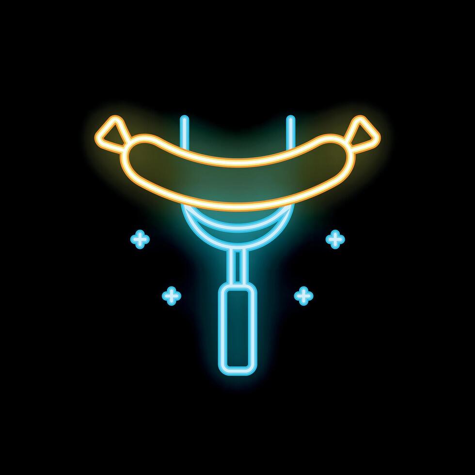Glowing neon sausage on a fork icon for nightlife and food business vector
