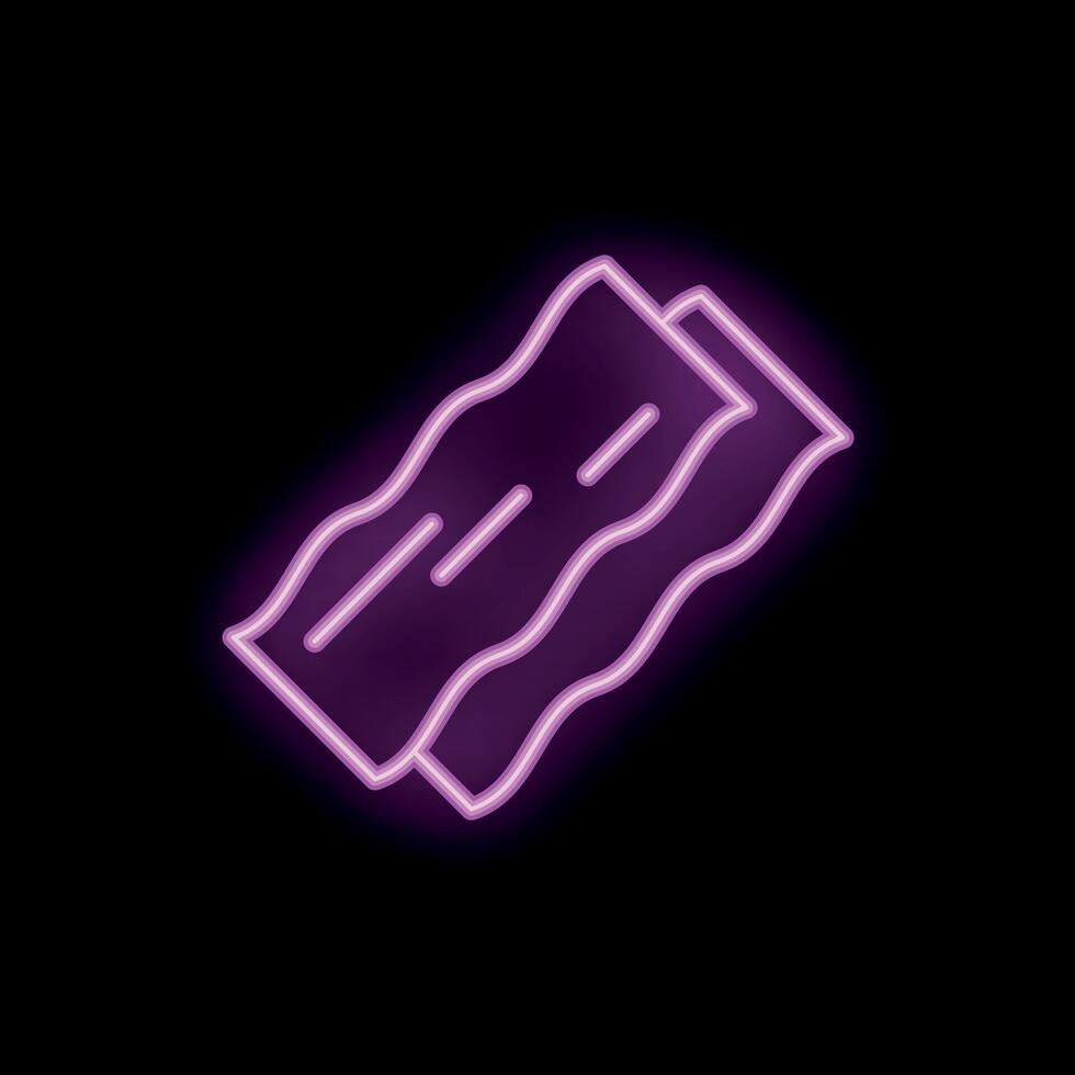 Glowing neon icon of two slices of bacon for dark background designs vector