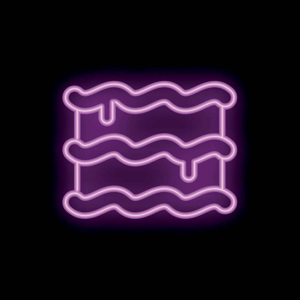 Neon sign of a cake dripping with icing on black background vector
