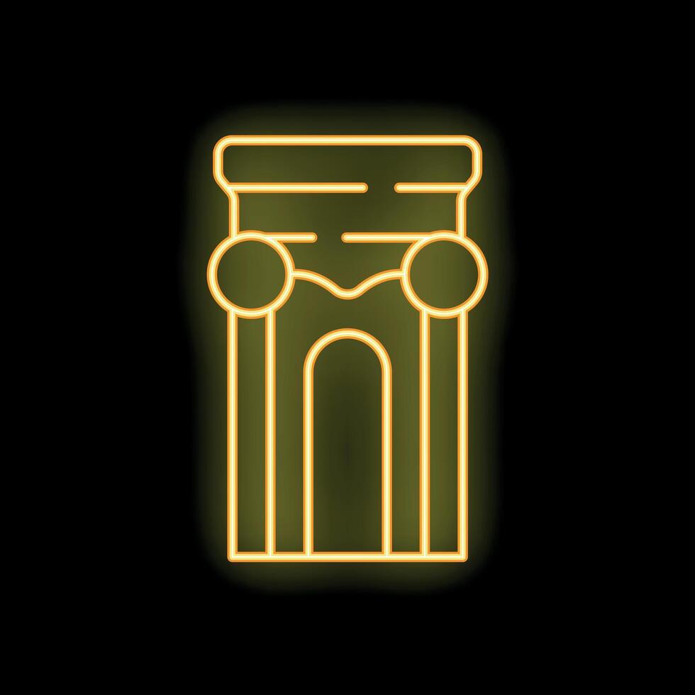 Yellow neon icon of a triumphal arch glowing on a black background vector