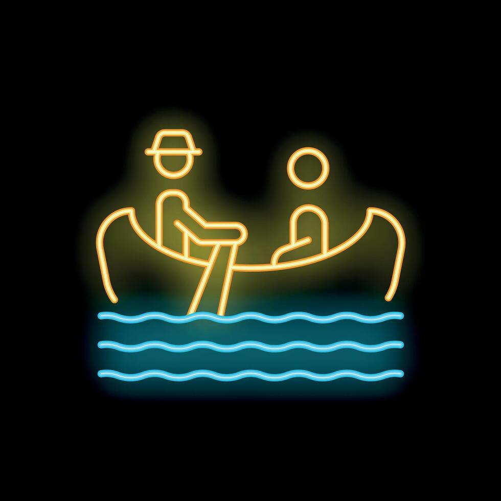Tourists kayaking on the lake neon sign bright yellow vector