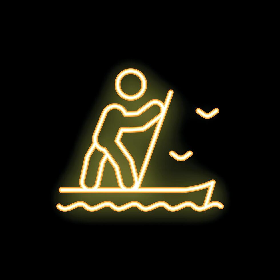 Man stand up paddling on the ocean neon sign icon vector