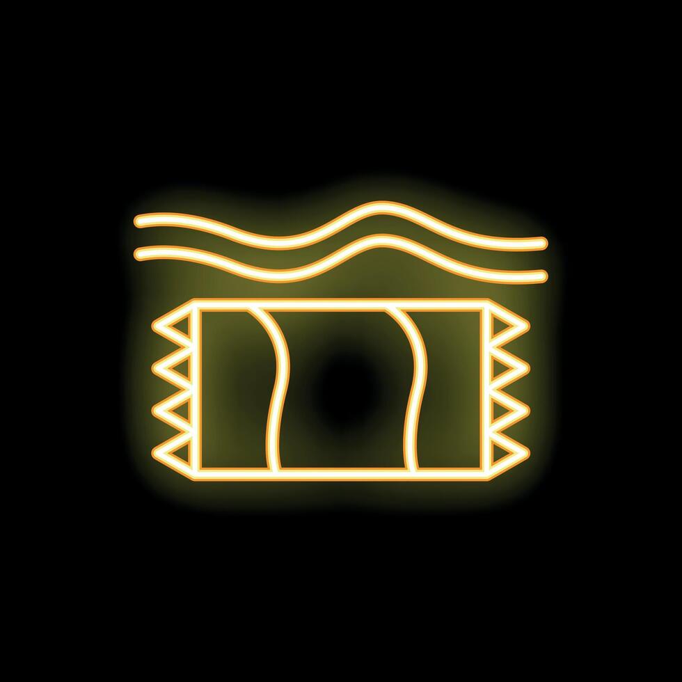 Neon yellow magic carpet flying on black background vector