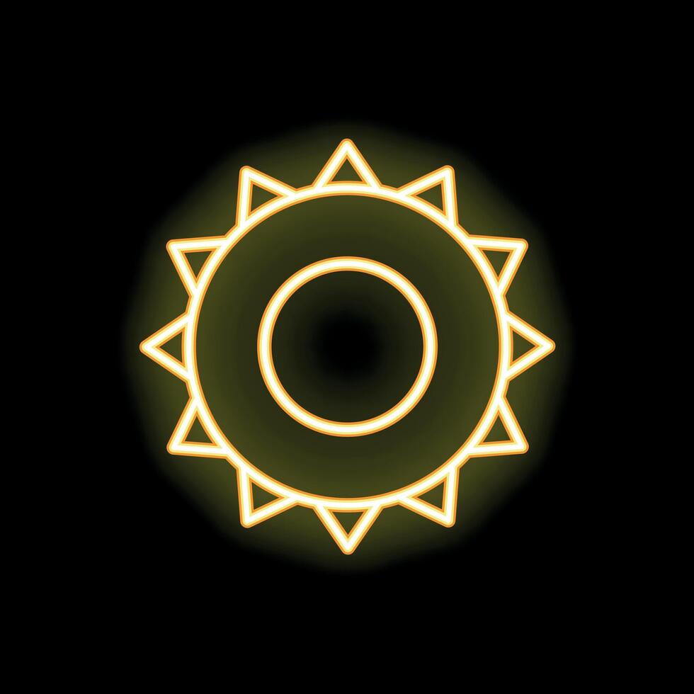 Neon yellow sun glowing on black background vector