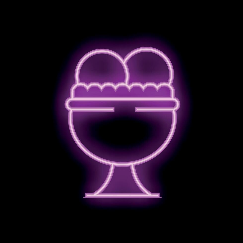 Neon sign of ice cream sundae on black background vector