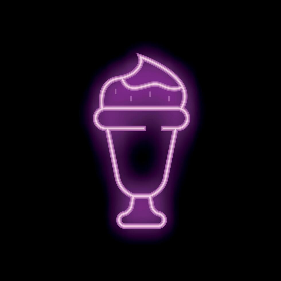 Neon sign representing ice cream sundae with whipped cream on black background vector