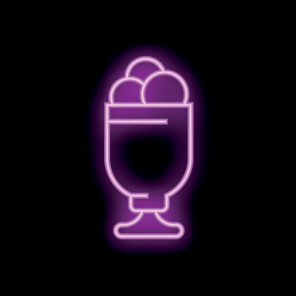 Pink neon sign of ice cream sundae in glass with scoops and topping on black background vector