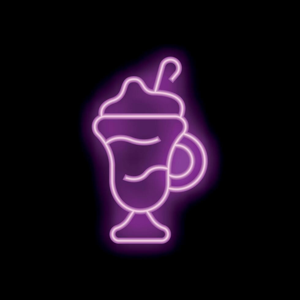 Bright pink neon sign showing a delicious milkshake with whipped cream on black background vector