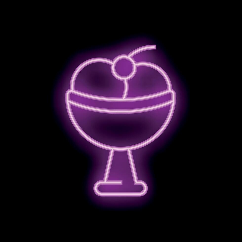 Bright pink neon sign showing ice cream sundae with cherry on top vector