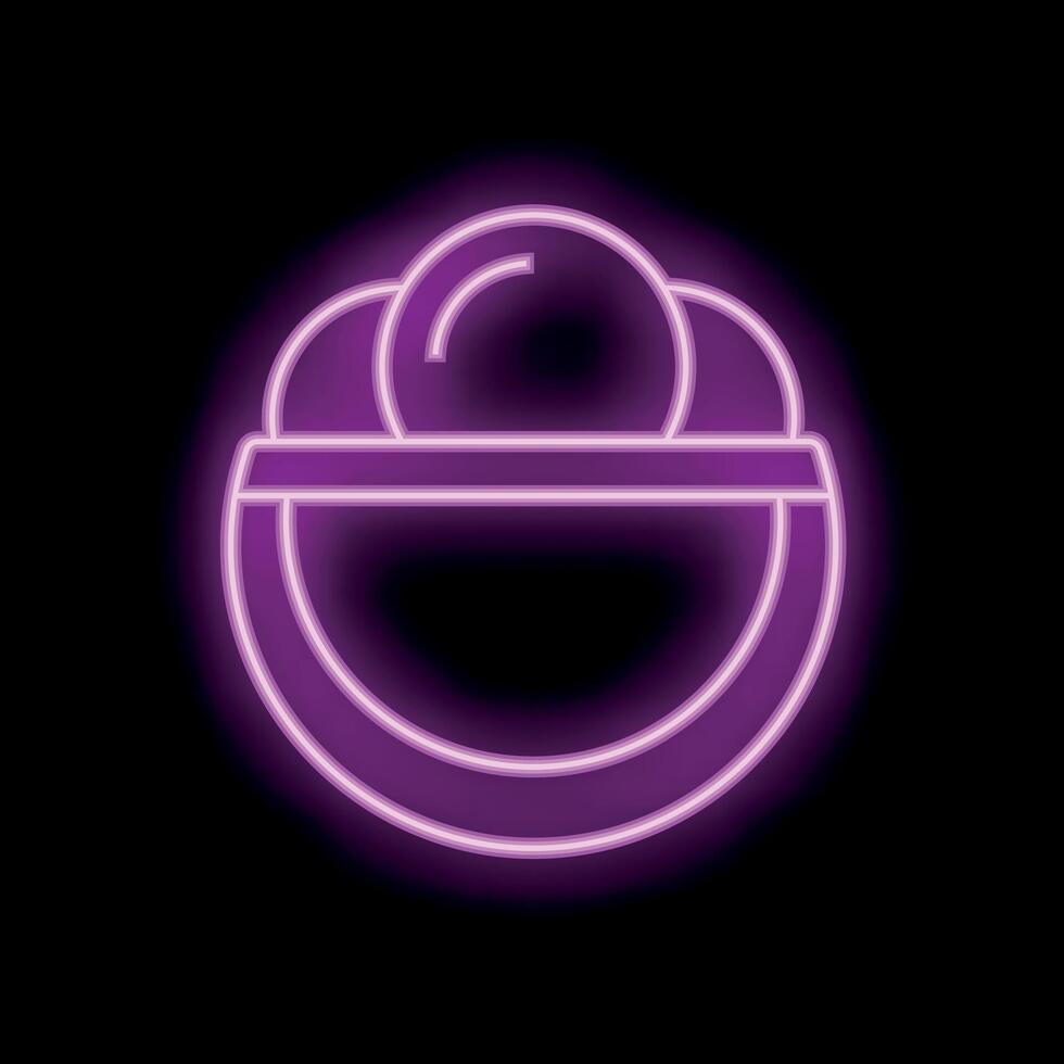 Bright pink neon sign of open cosmetic jar with cream on black background vector
