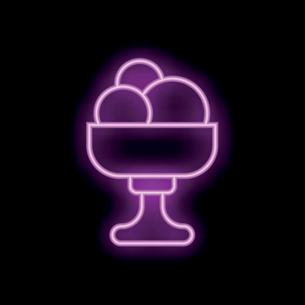 Neon sign of ice cream balls in bowl on black background vector