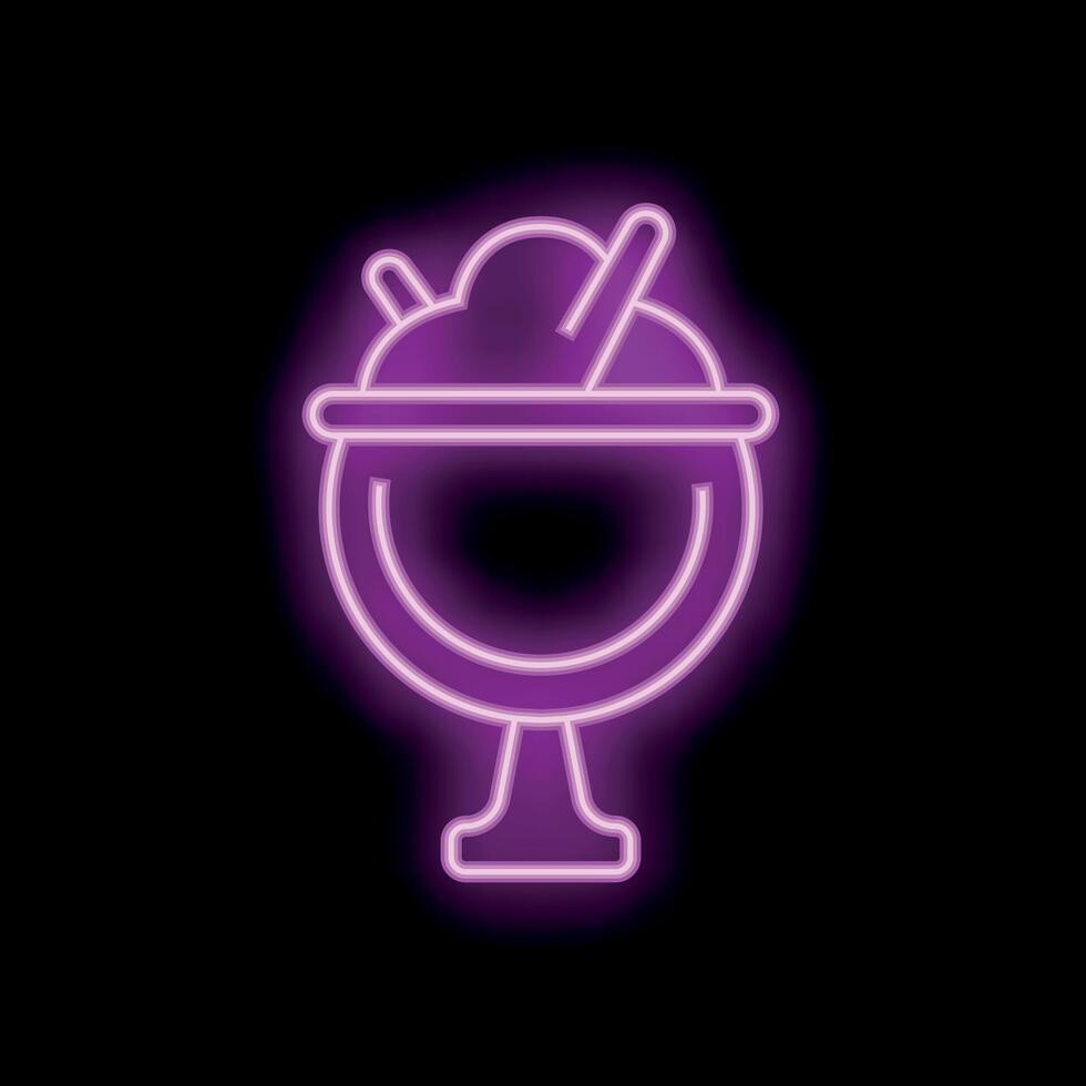 Bright pink neon sign illustrating a cocktail glass with a straw and decoration on a black background vector