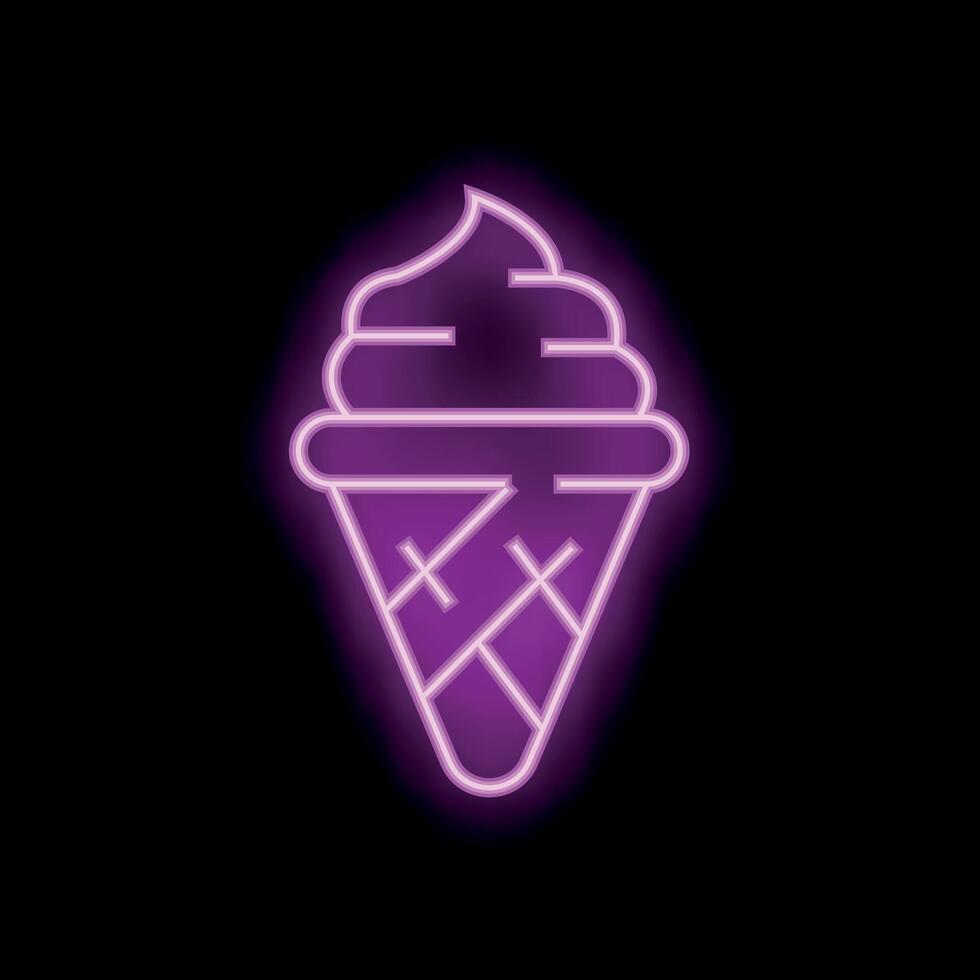 Glowing neon sign of an ice cream cone on a dark background vector
