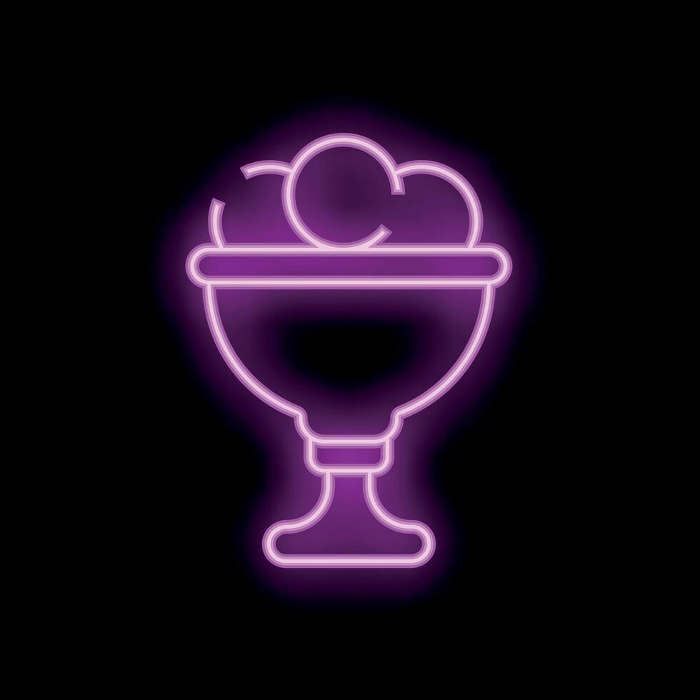 Neon sign of ice cream sundae in cup on black background vector