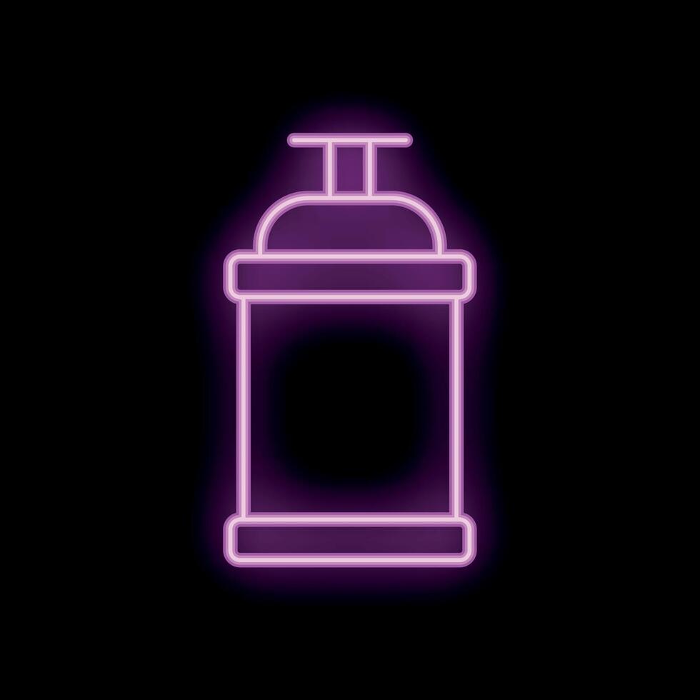 Bright pink neon spray paint can glowing on black background vector