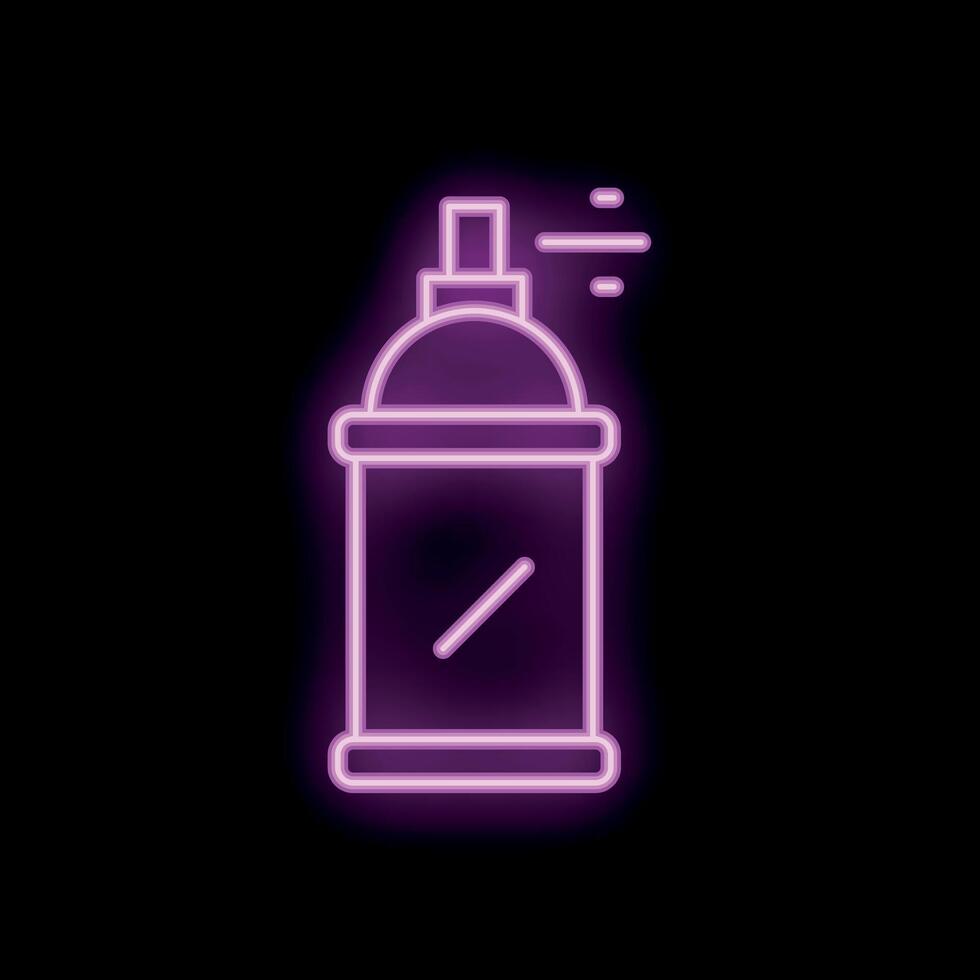 Bright pink neon spray paint can glowing on black background vector