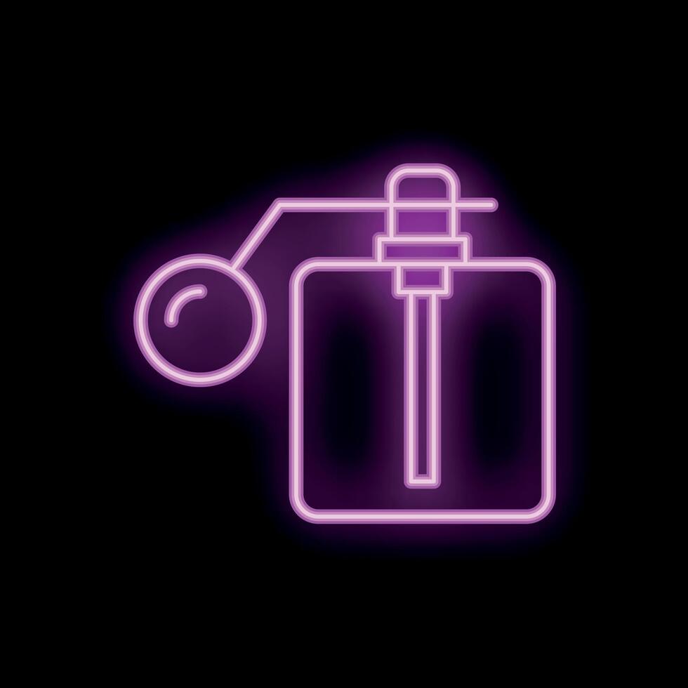 Glowing neon icon of perfume bottle vaporizing fragrance vector