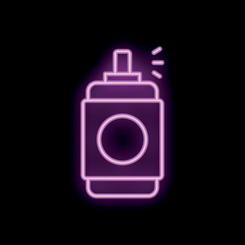 Neon spray can shining in purple light on black background vector