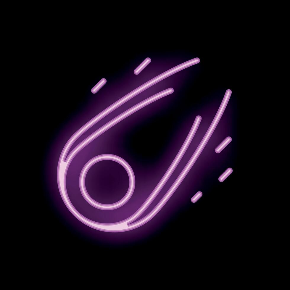Bright purple neon comet flying through space vector