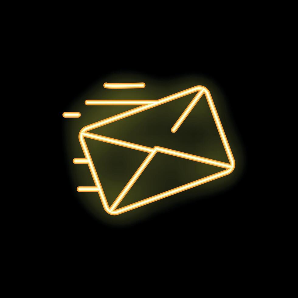 Neon mail envelope icon flying on black background vector