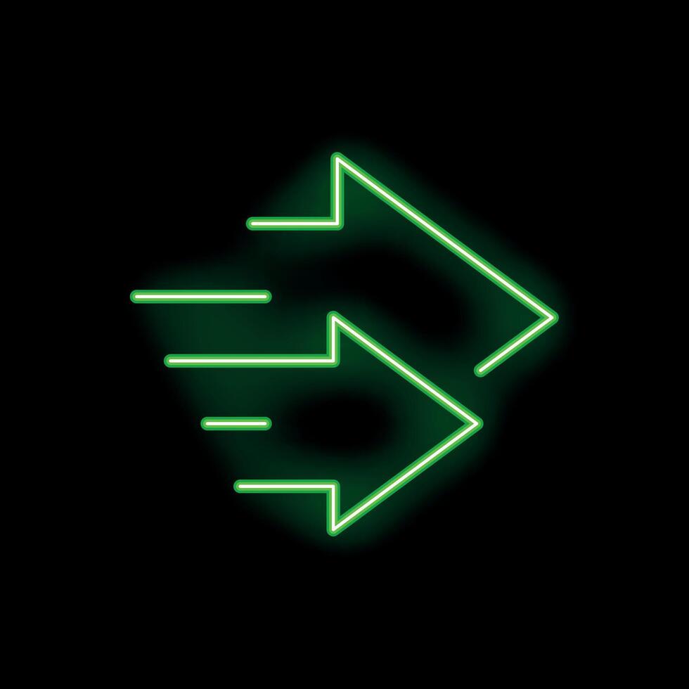 Green neon arrows pointing right on black background vector