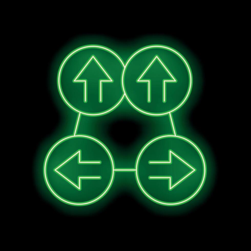 Green neon arrows pointing in different directions on black background vector