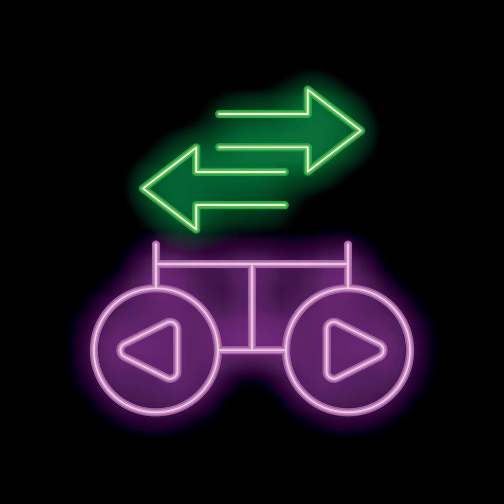 Neon sign showing data transferring with two arrows pointing opposite directions over play buttons vector