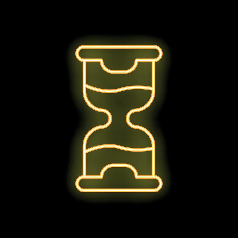 Glowing neon line hourglass with flowing sand on black background vector
