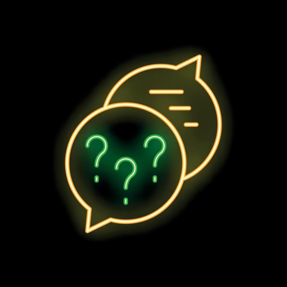 Neon speech bubble with question marks on dark background vector