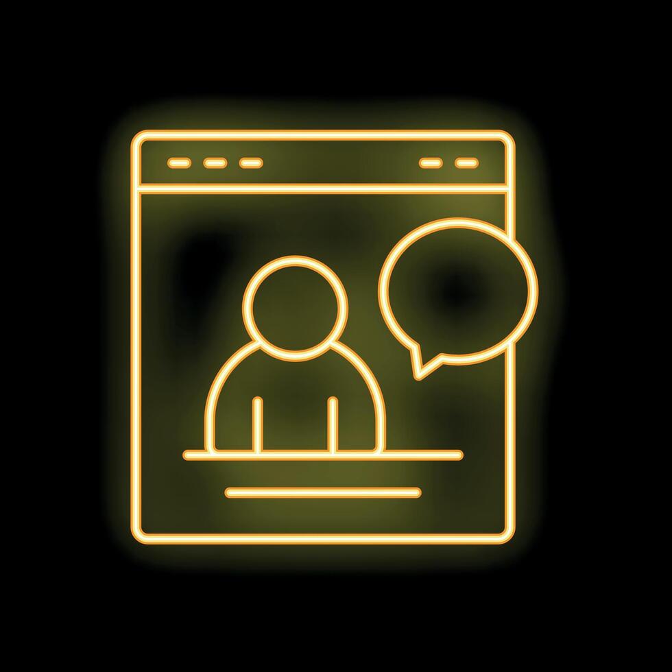 Neon yellow online business meeting icon showing communication vector