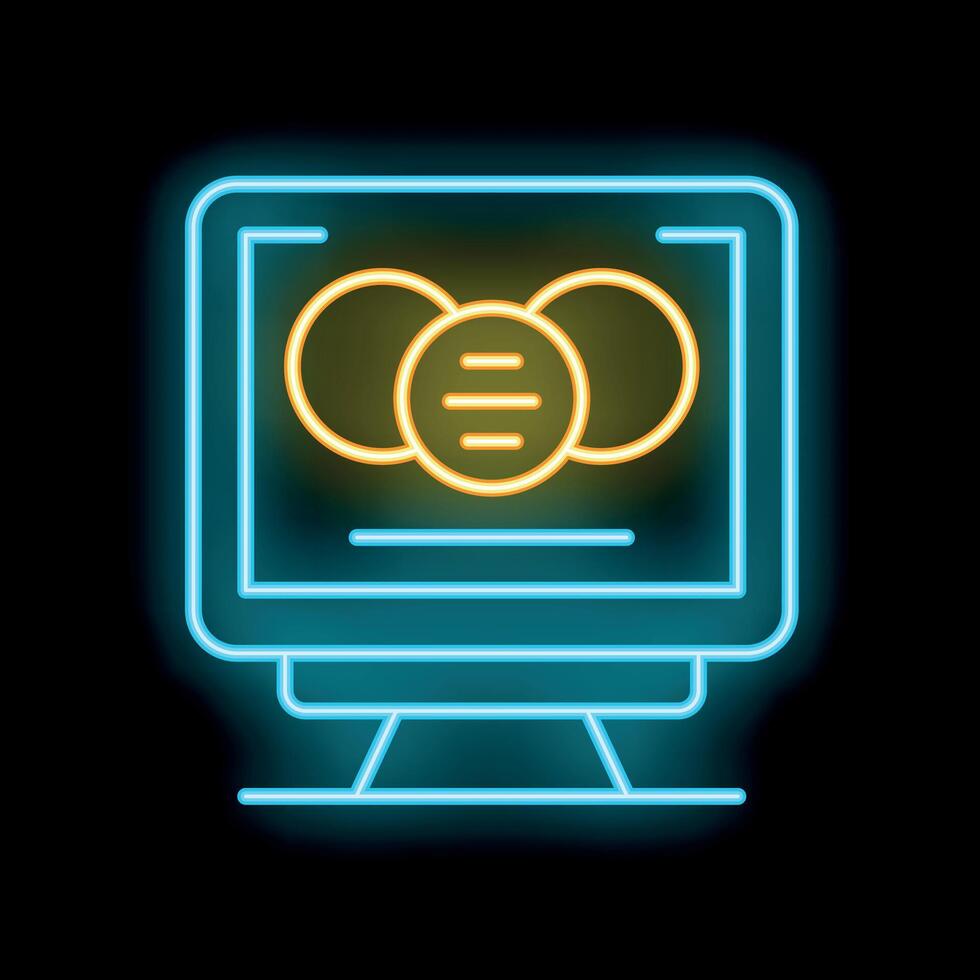 Glowing neon line computer monitor is showing a vpn service symbol vector