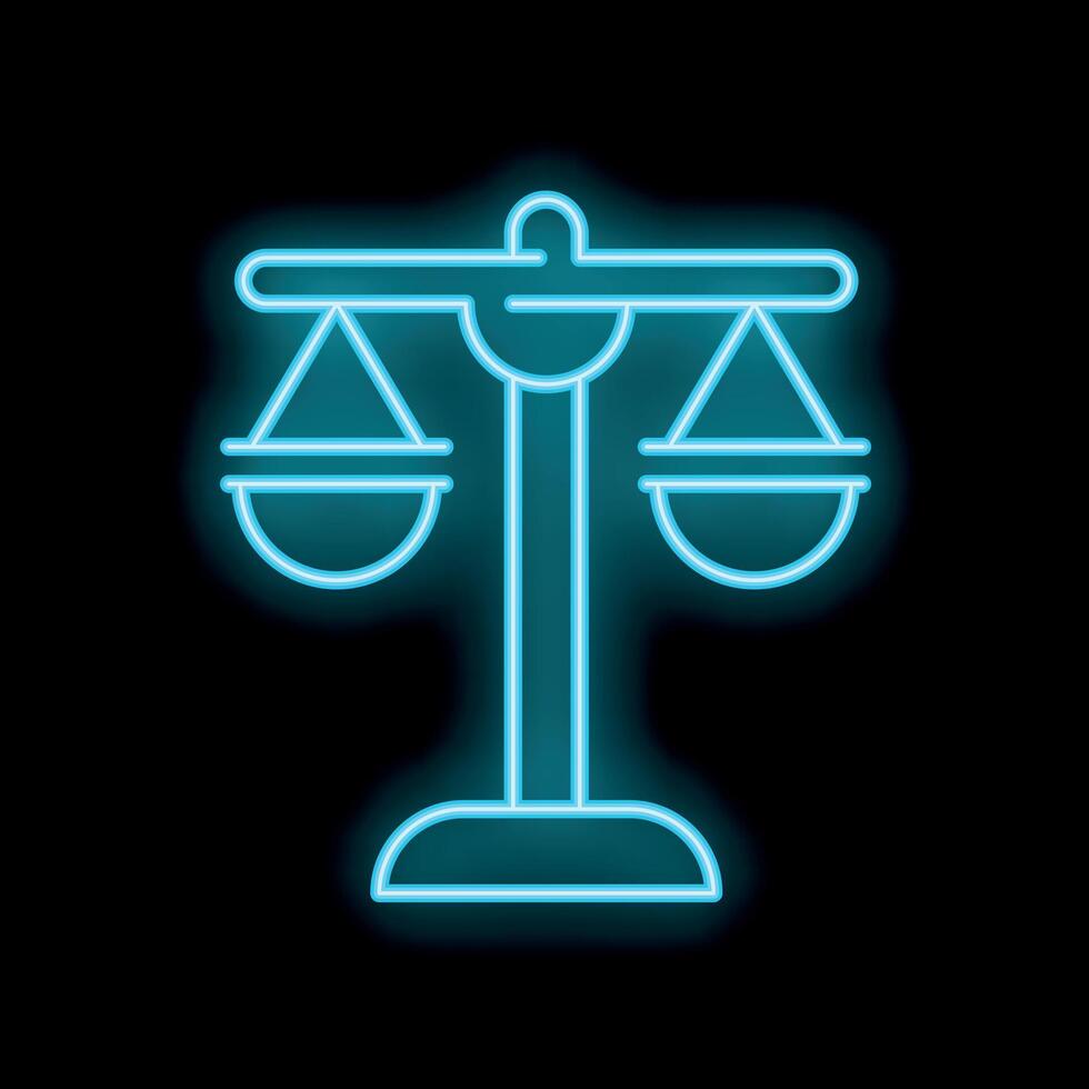 Neon blue scales representing justice and law on black background vector