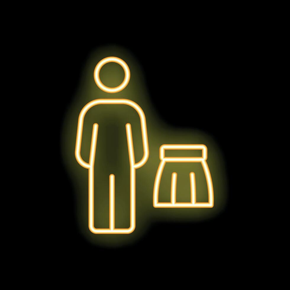 Neon icon of a person choosing a skirt in a fitting room vector
