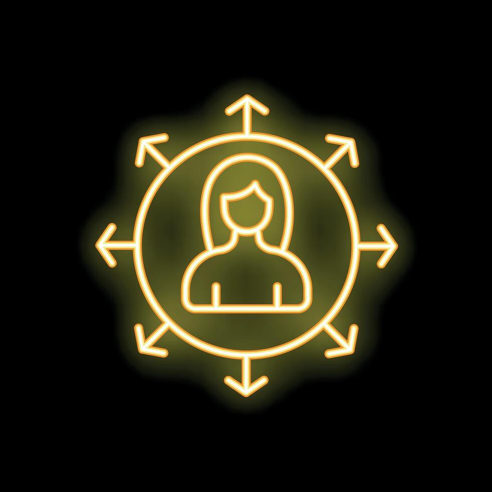 Neon icon of a businesswoman representing spreading influence vector