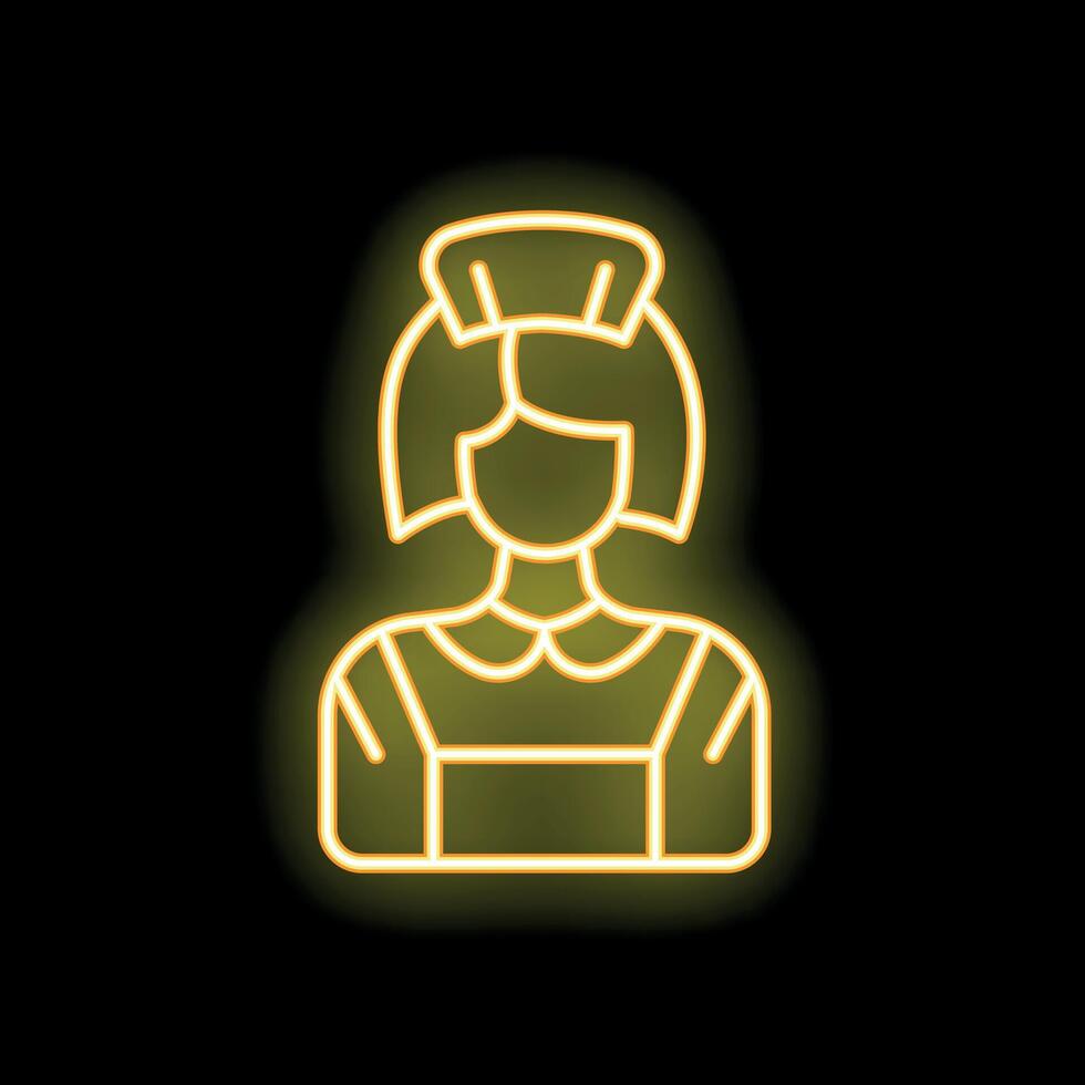 Glowing neon icon of a maid wearing a classic uniform vector