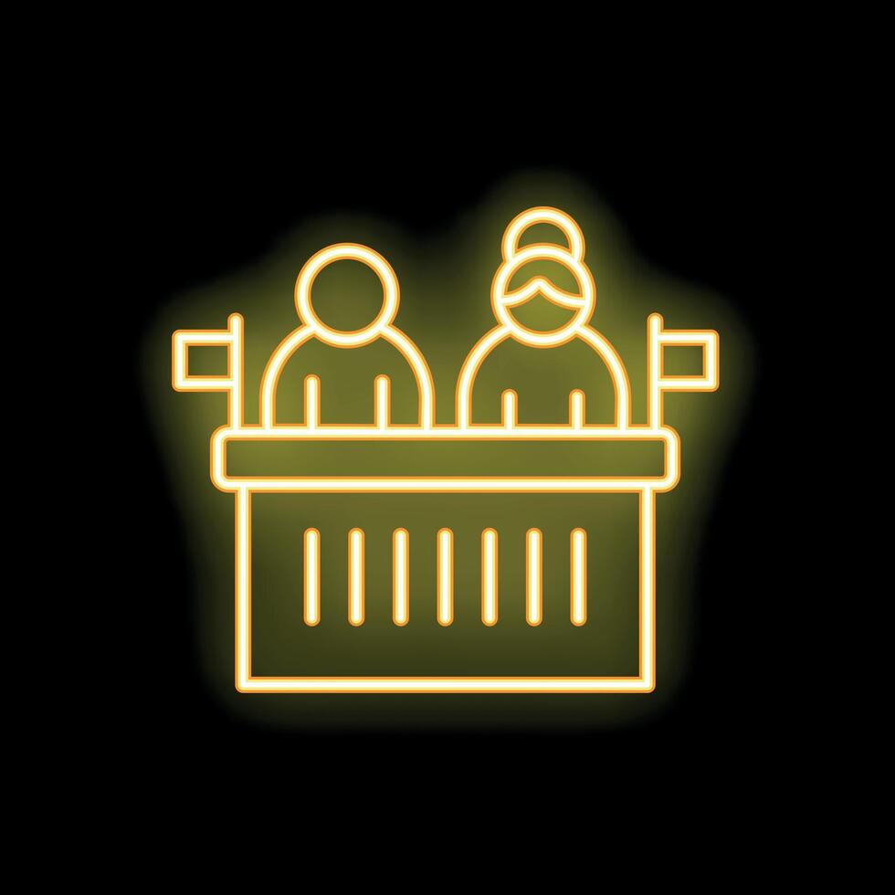 Neon sign depicting politicians giving a speech from a podium vector