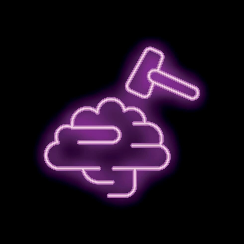 Neon sign representing hammer breaking brain representing mental breakdown vector