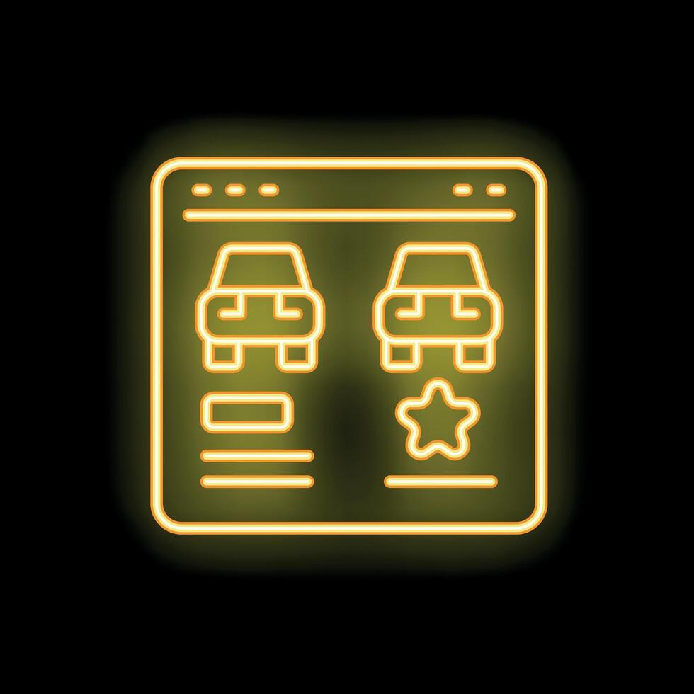 Neon icon of website showing cars for sale online vector