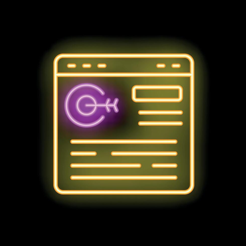 Neon sign showing website with target and arrow representing digital marketing strategy vector
