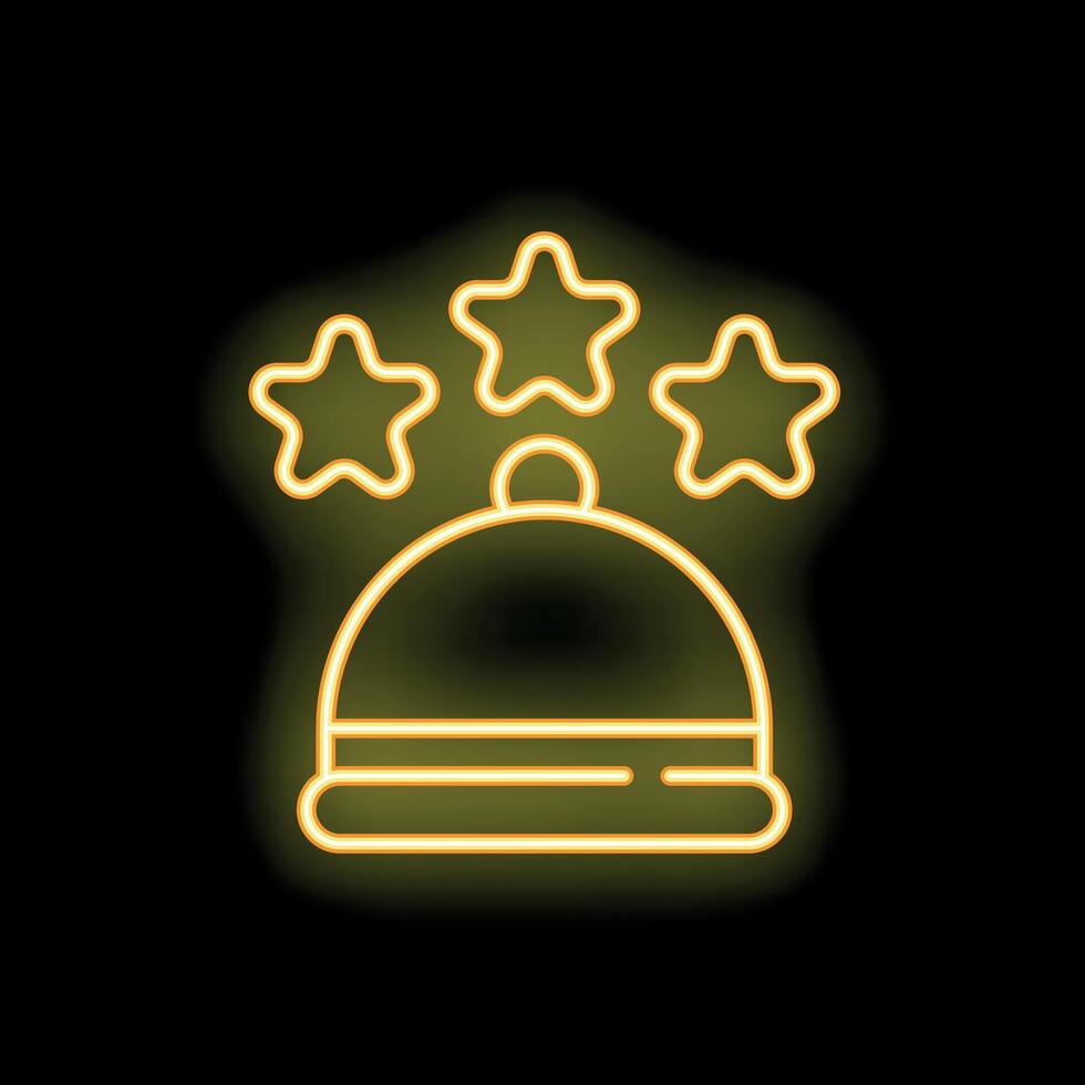 Neon sign of a reception bell with three stars for a five stars hotel vector