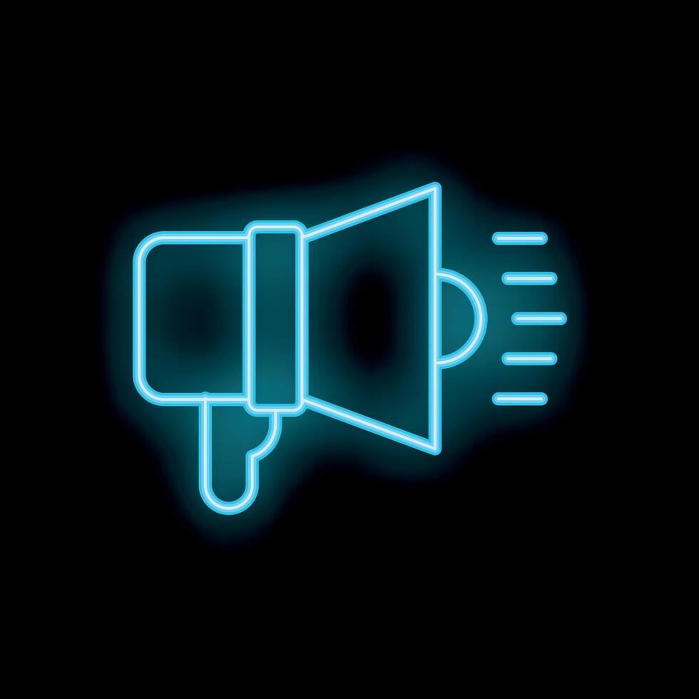 Neon megaphone icon glowing against a black background vector