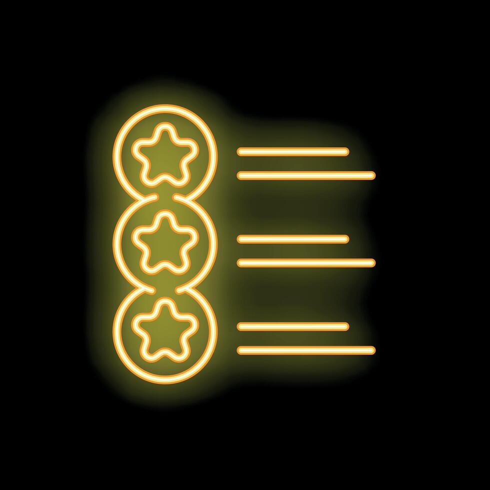 Neon icon of three stars ranking system with lines for customer satisfaction review vector
