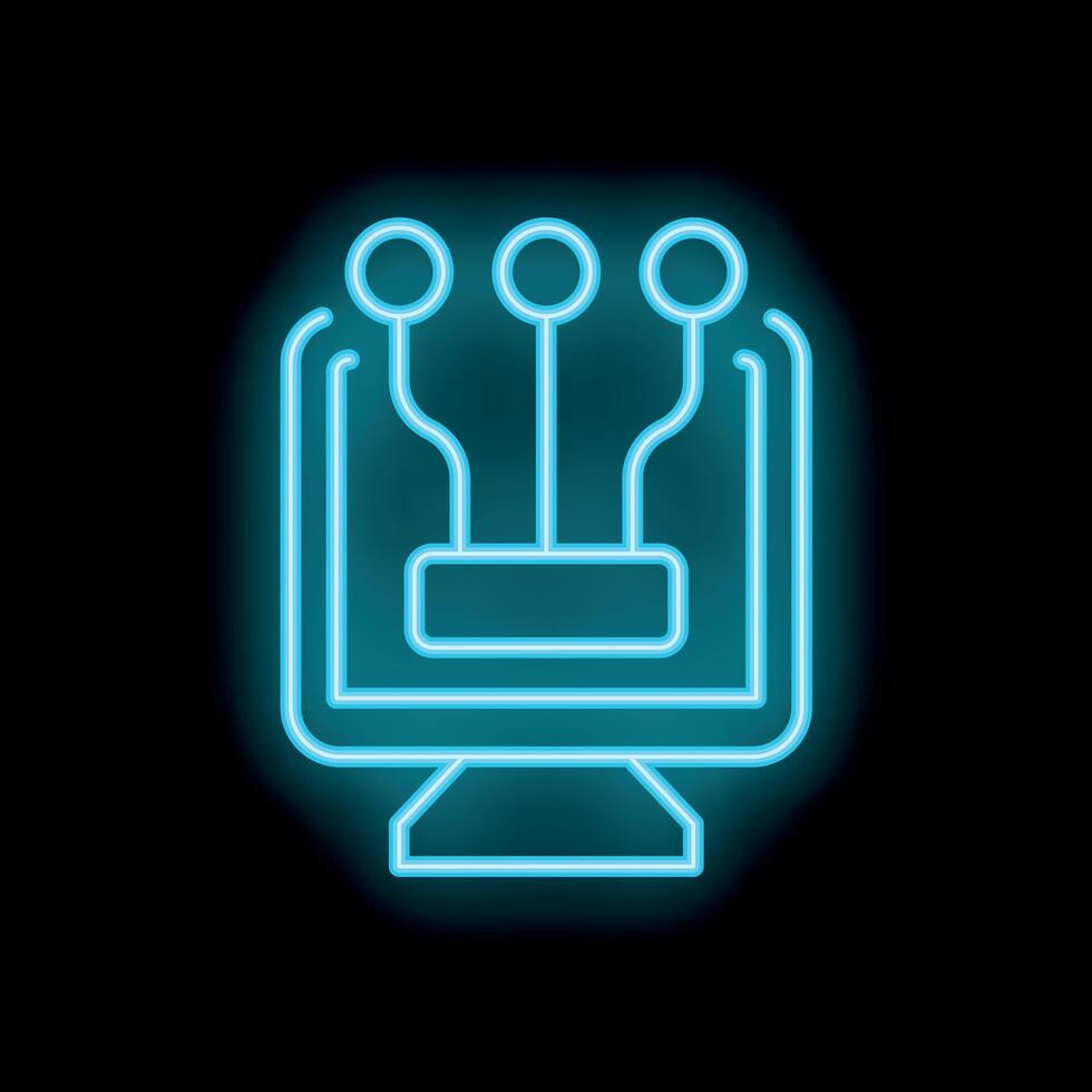Neon icon of computer processing data from multiple sources vector