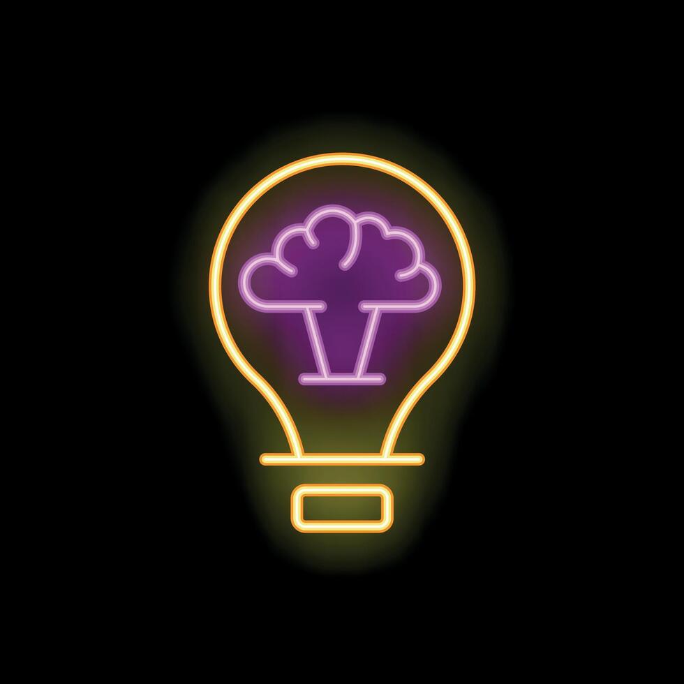 Neon icon of light bulb with brain representing creative idea generation vector
