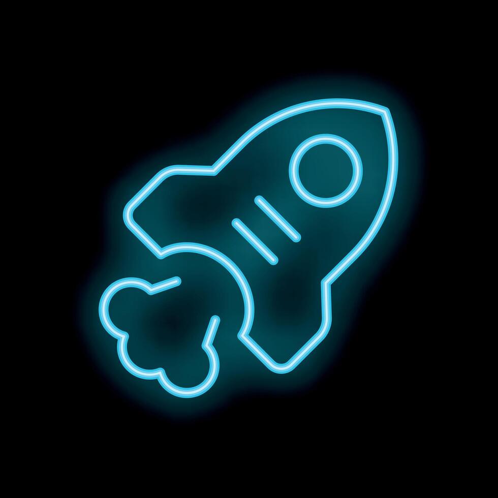 Neon rocket taking off leaving a trail of smoke vector