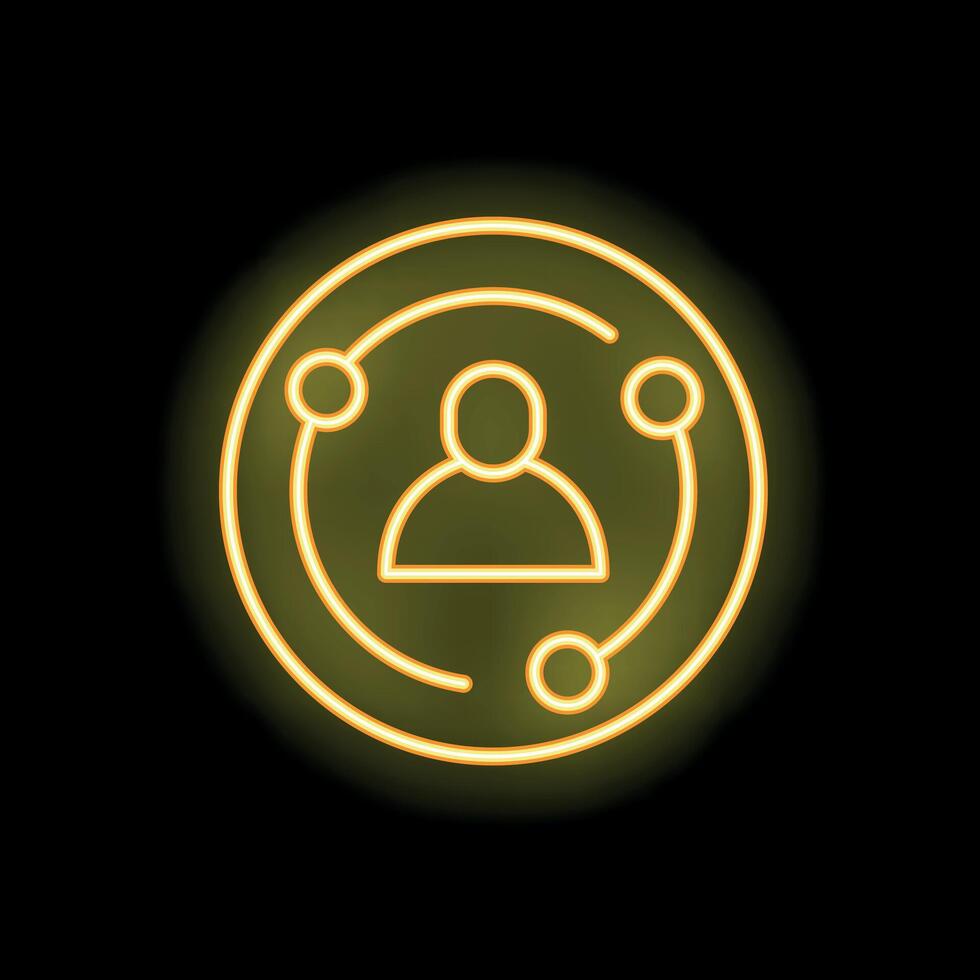 Neon icon of person connecting with global network vector