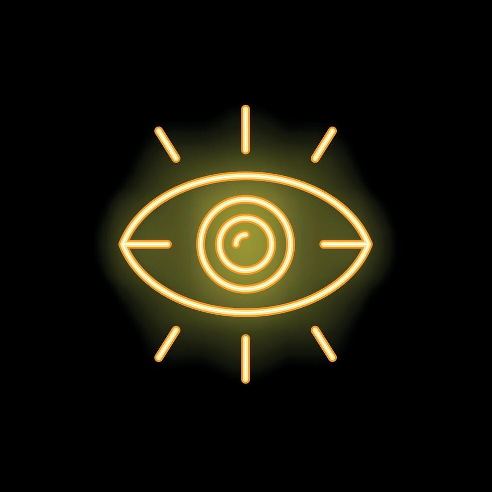 Neon sign showing eye glowing on black background vector