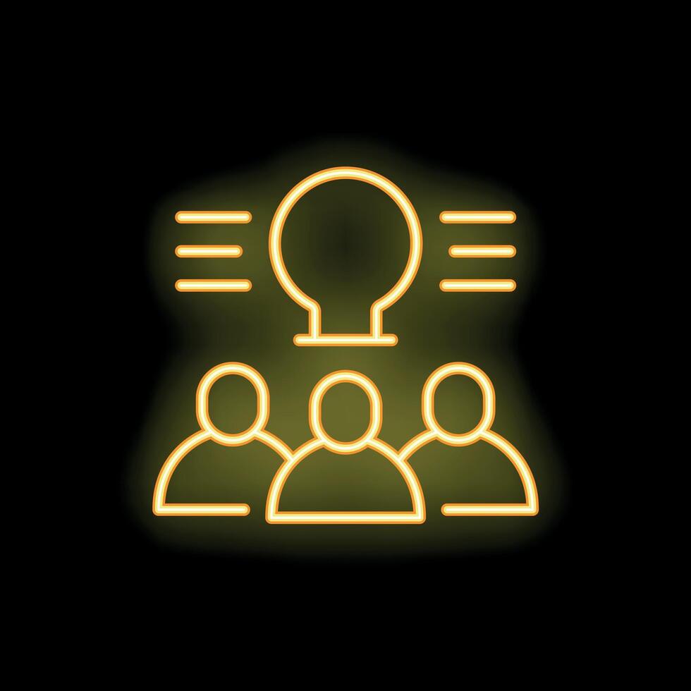 Neon icon of three people having a business idea vector