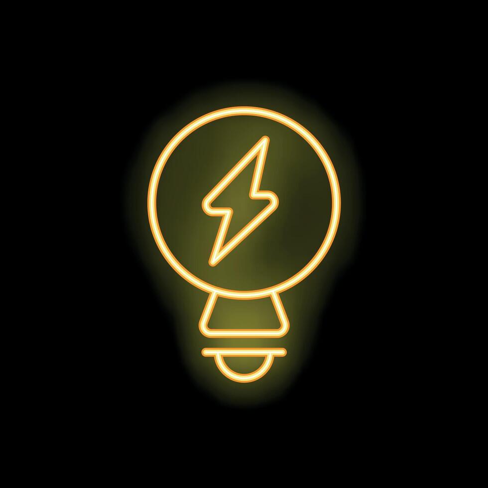 Neon lightbulb glowing with electricity symbol inside vector